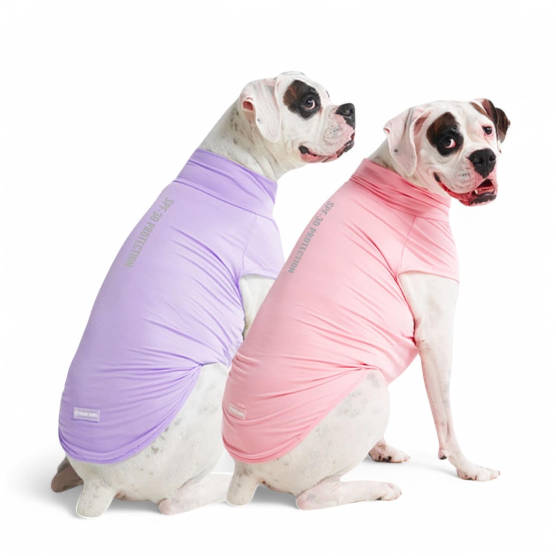 Spark Paws Sunblock Dog T-Shirt packaging front, two-color set for sunny walks.