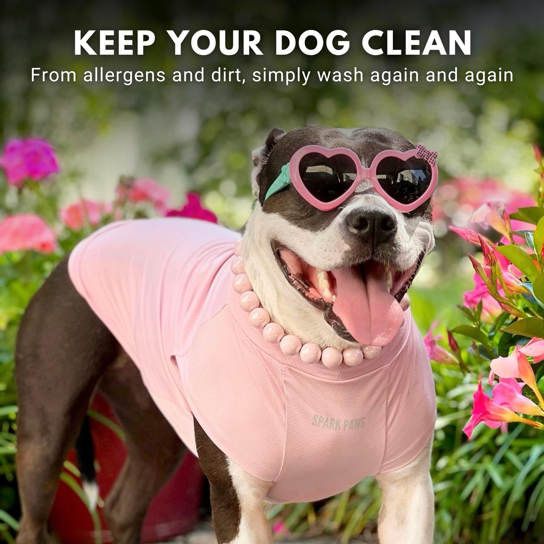 Spark Paws Sunblock dog t-shirt size M tag shows comfortable fit for medium dogs.