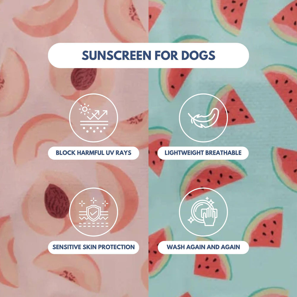 Spark Paws Sunblock Dog T-Shirt SPF30 label closeup emphasizes UV protection cues for sensitive skin.