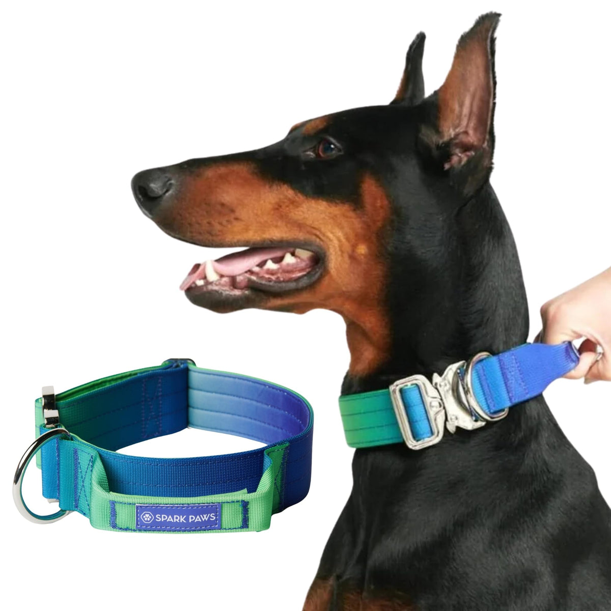 Spark Paws Tactical Dog Collar Lime Wave front view shows rugged durability for large dogs.