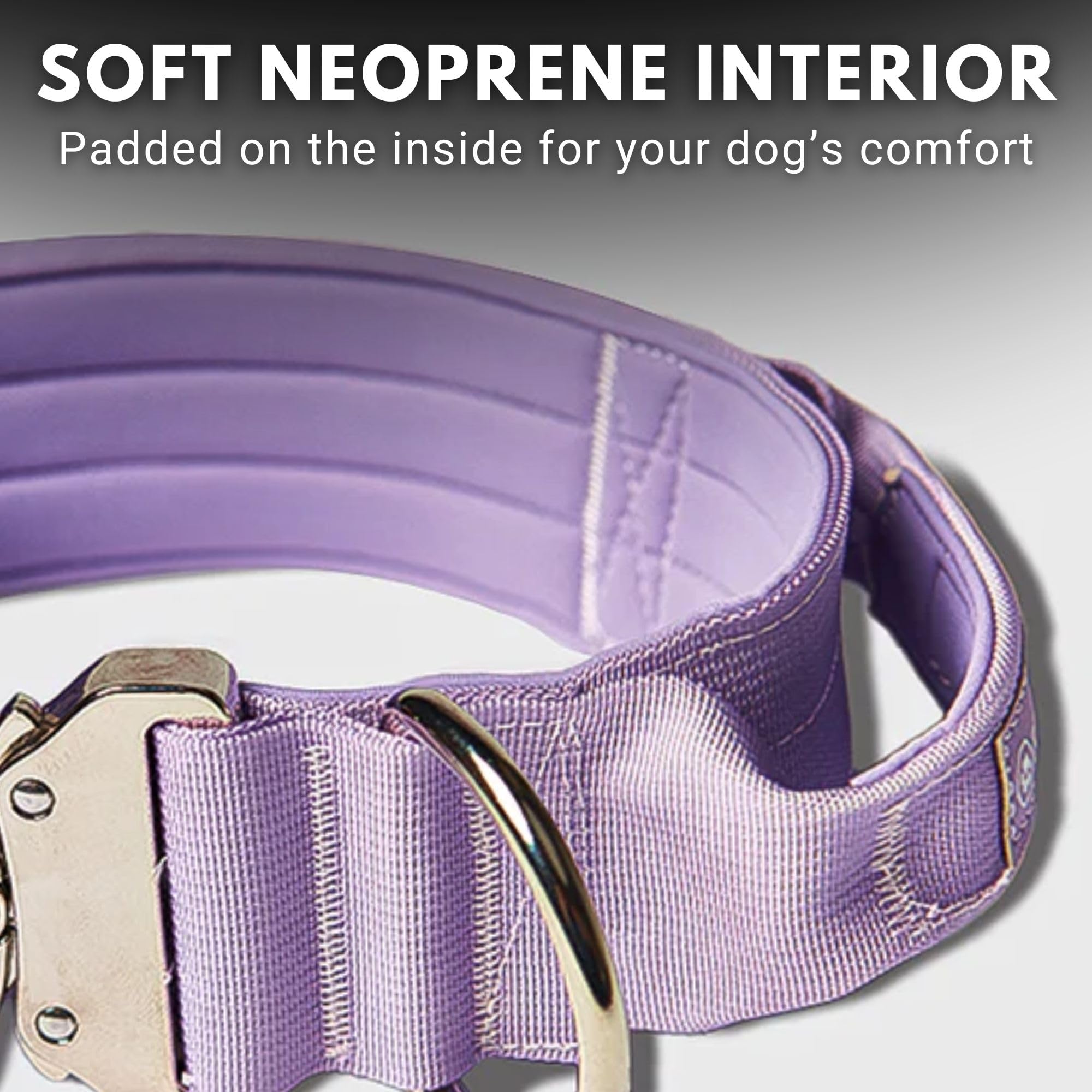 Spark Paws Tactical Dog Collar purple soft interior minimizes irritation during wear.