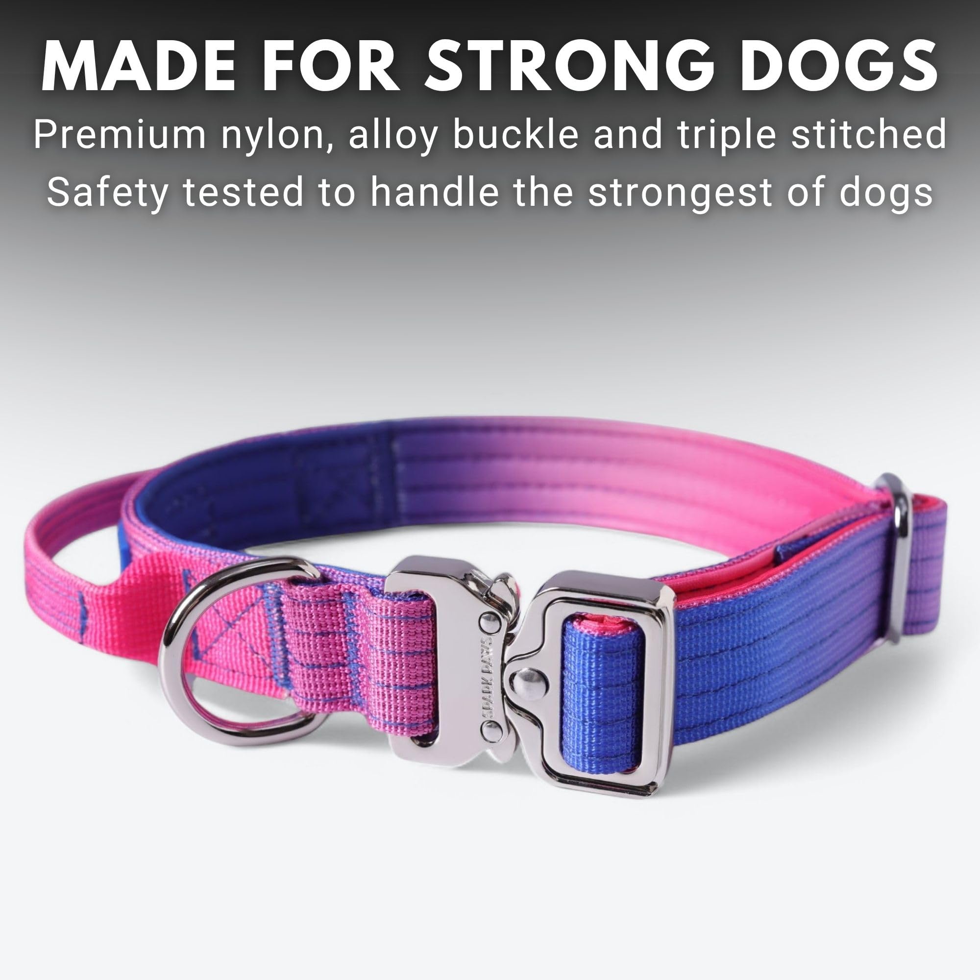 Spark Paws Tactical Dog Collar Snow Cone XS quick-release buckle for easy on/off.