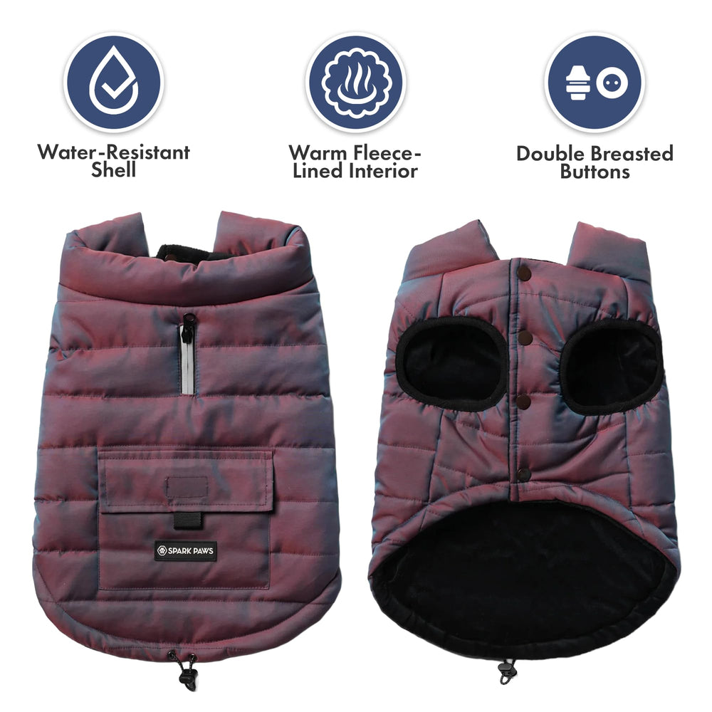 Spark Paws water-resistant fabric detail image highlights protective outer layer against snow and drizzle.