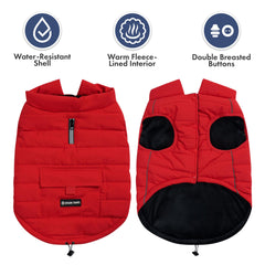 Spark Paws jacket exterior water-resistant shell protecting against wind and snow.