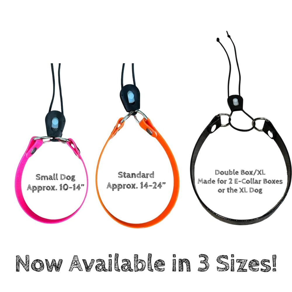 SparkDog HiFlex strap on receiver-neck-size demonstrates secure fit for 14-24 inch necks.