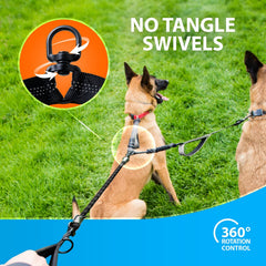 SparklyPets 360° rotation leash prevents tangles during two-dog walks.
