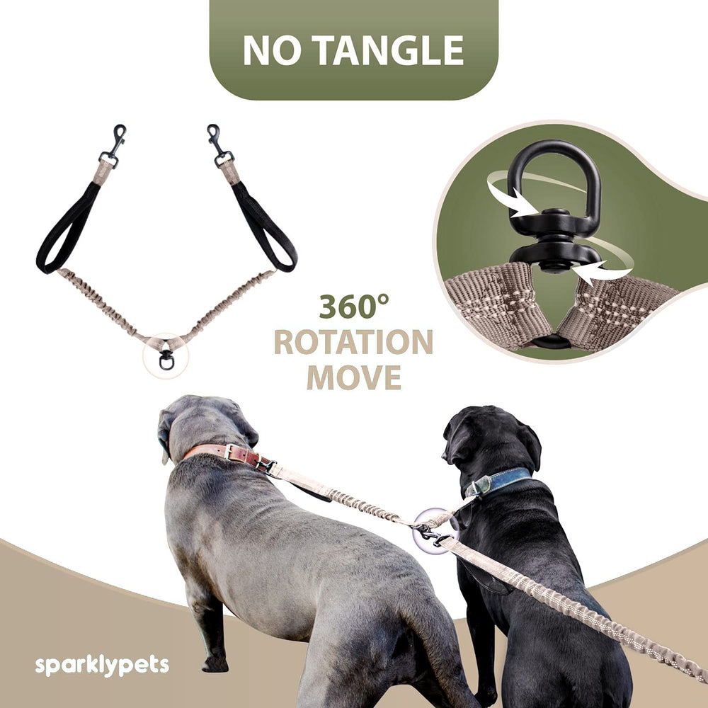 SparklyPets dog leash stainless steel clasps reinforce security for two-dog setups.