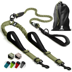 SparklyPets Double Dog Leash with no-tangle swivel keeps two dogs side by side during walks.