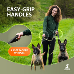 SparklyPets Double Dog Leash features shock-absorbing bungee to ease strong pullers.