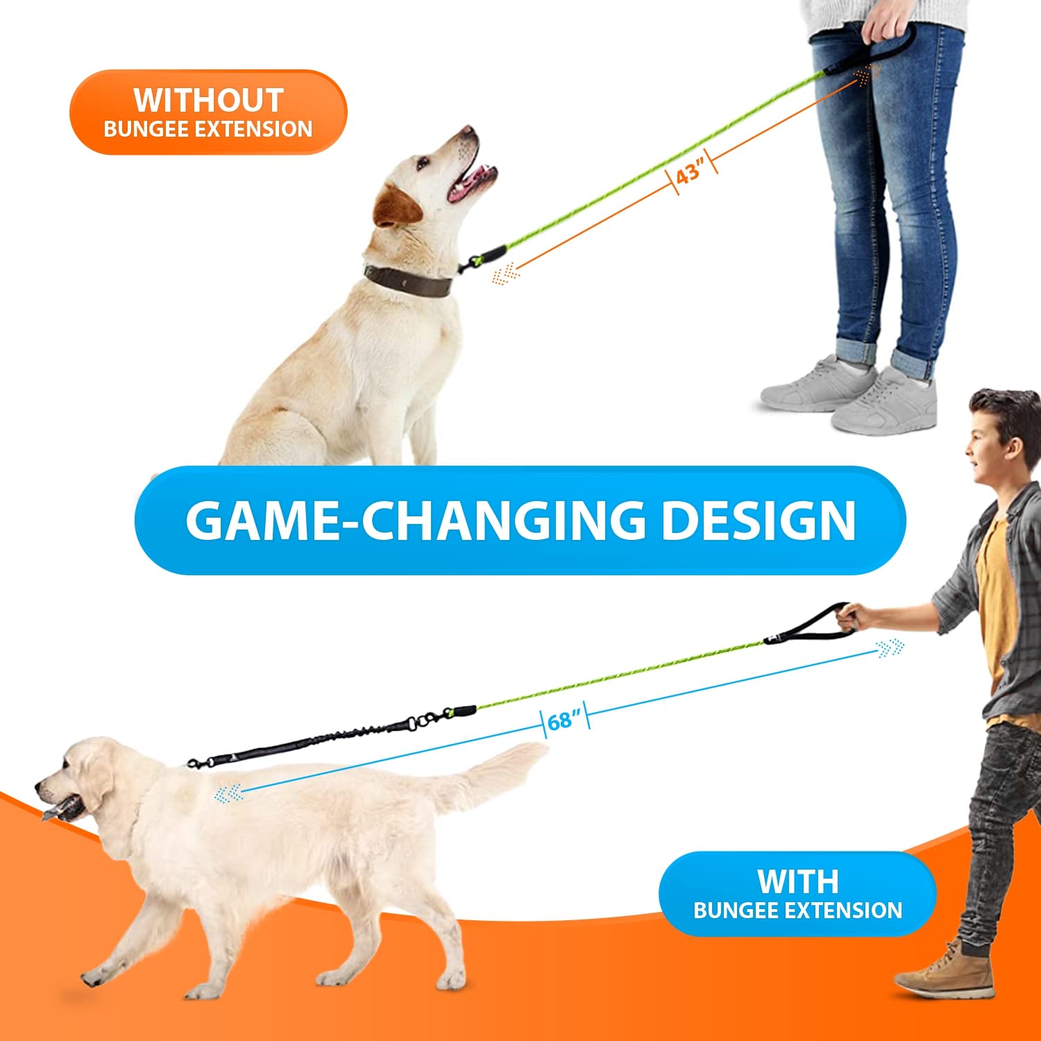 SparklyPets elastic bungee extension helps offset pulling during outdoor outings