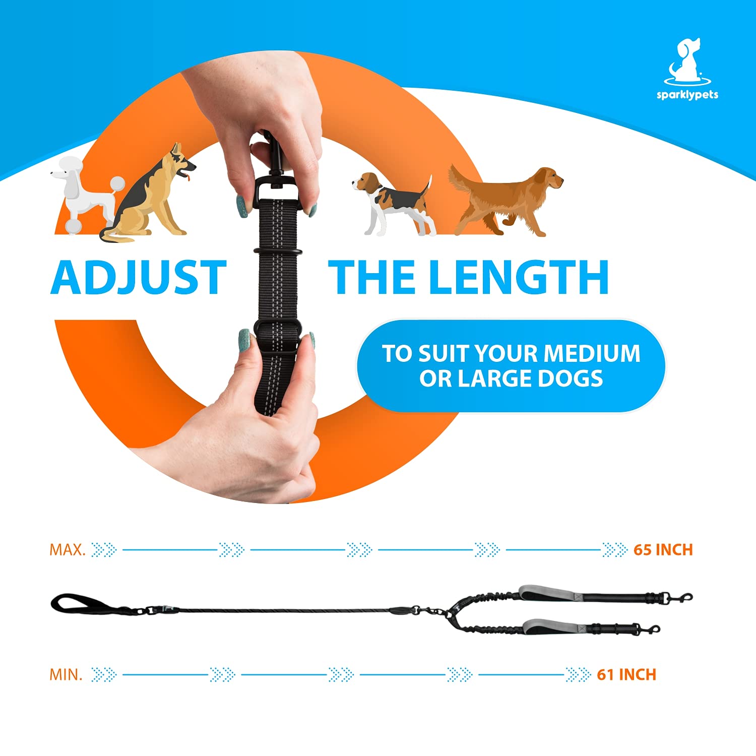 SparklyPets ergonomic padded handles reduce hand fatigue on walks.