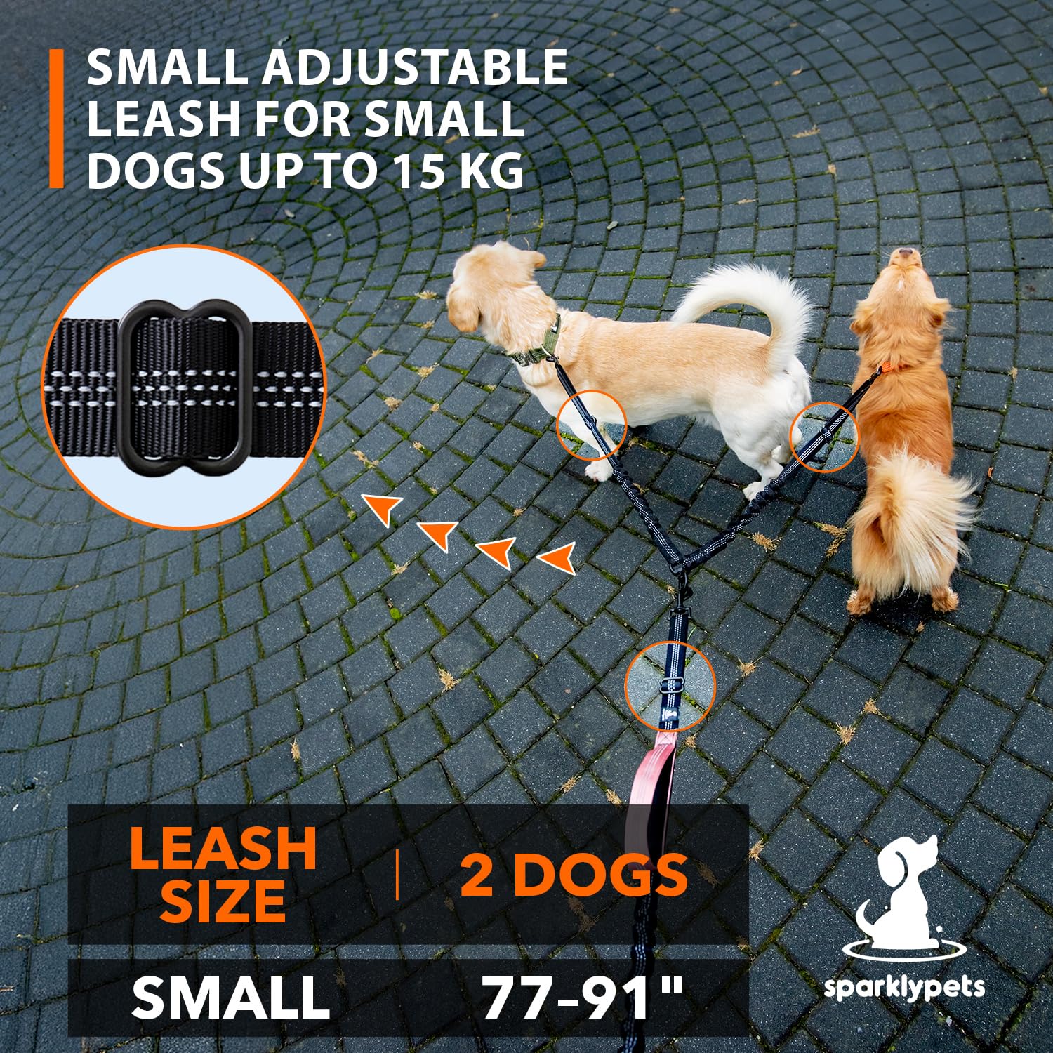SparklyPets comfortable four-handle design gives precise control in traffic or trails.