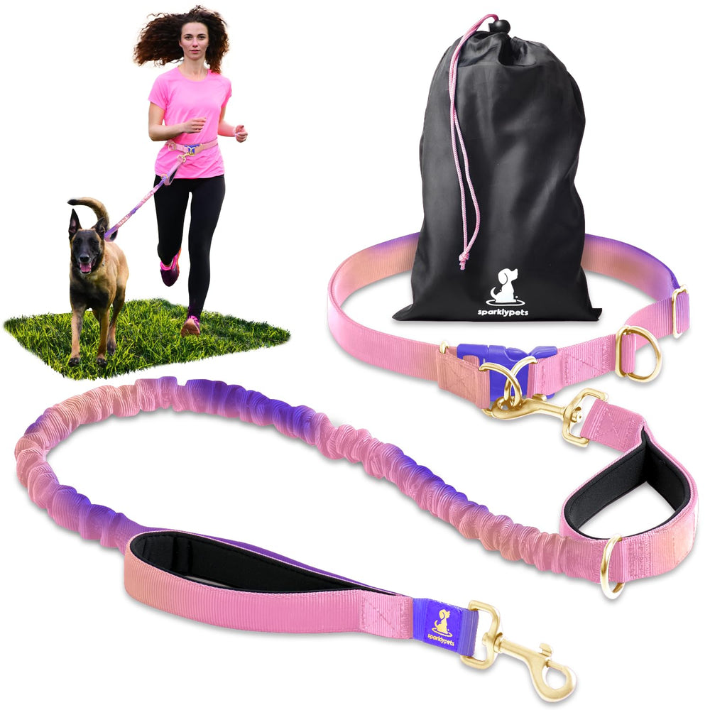 SparklyPets gradient pink waist leash for comfortable hands-free walks.