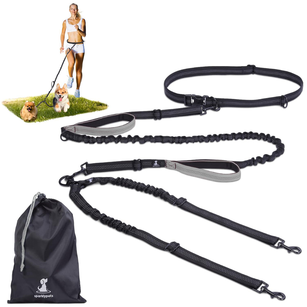SparklyPets hands-free double dog leash around the waist for two-dog walks