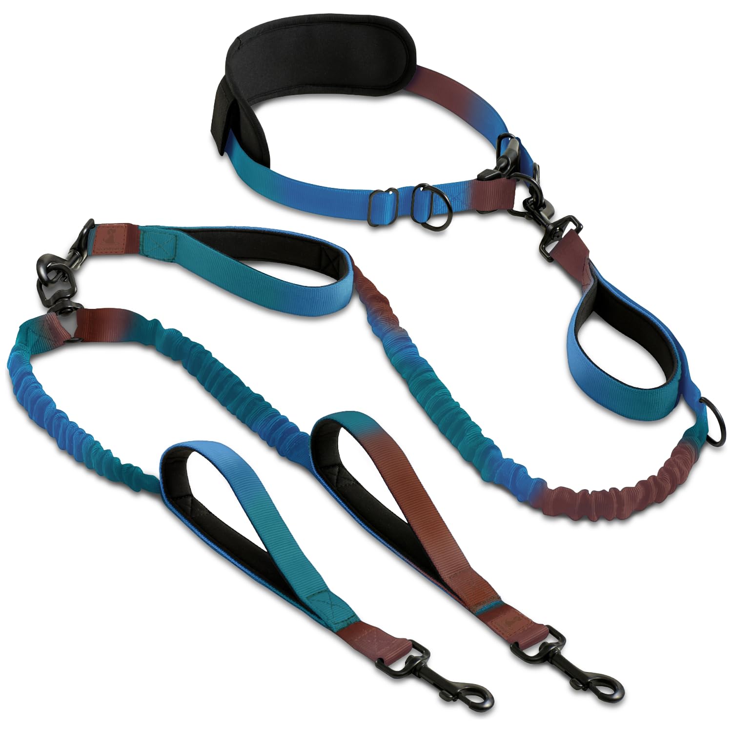 SparklyPets hands-free dual dog leash front view for easy control on busy streets.