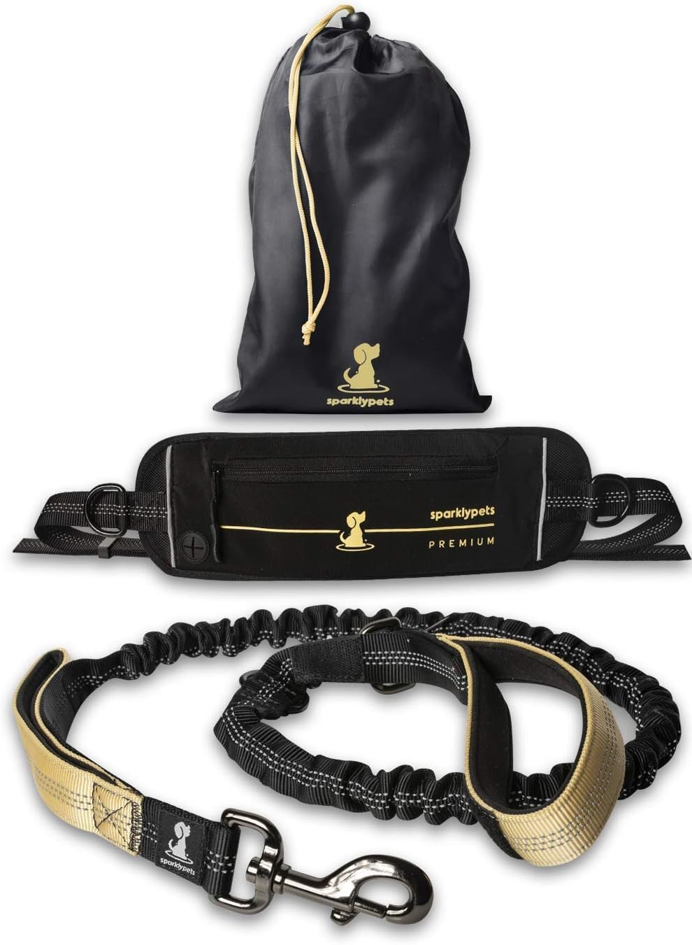 SparklyPets hands-free leash setup showing secure belt clips for steady runs