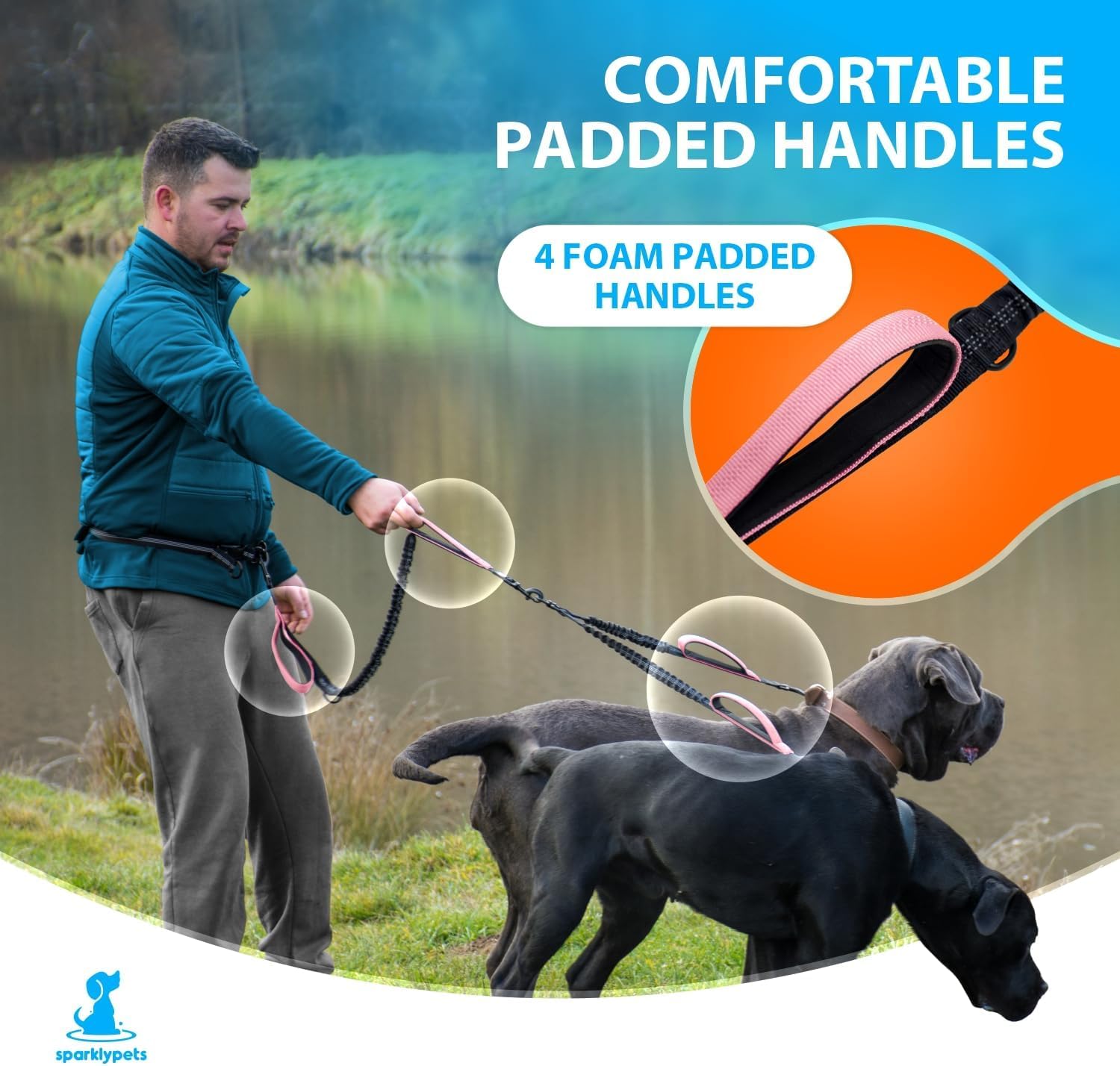 SparklyPets hands-free option enables easy jogging or hiking with two dogs.