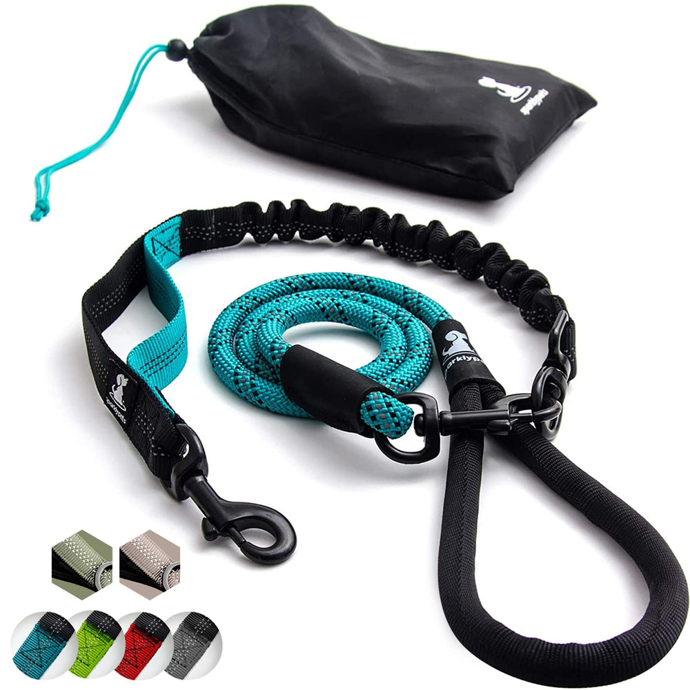 SparklyPets heavy-duty rope bungee leash teal 5.5 ft for large dogs.