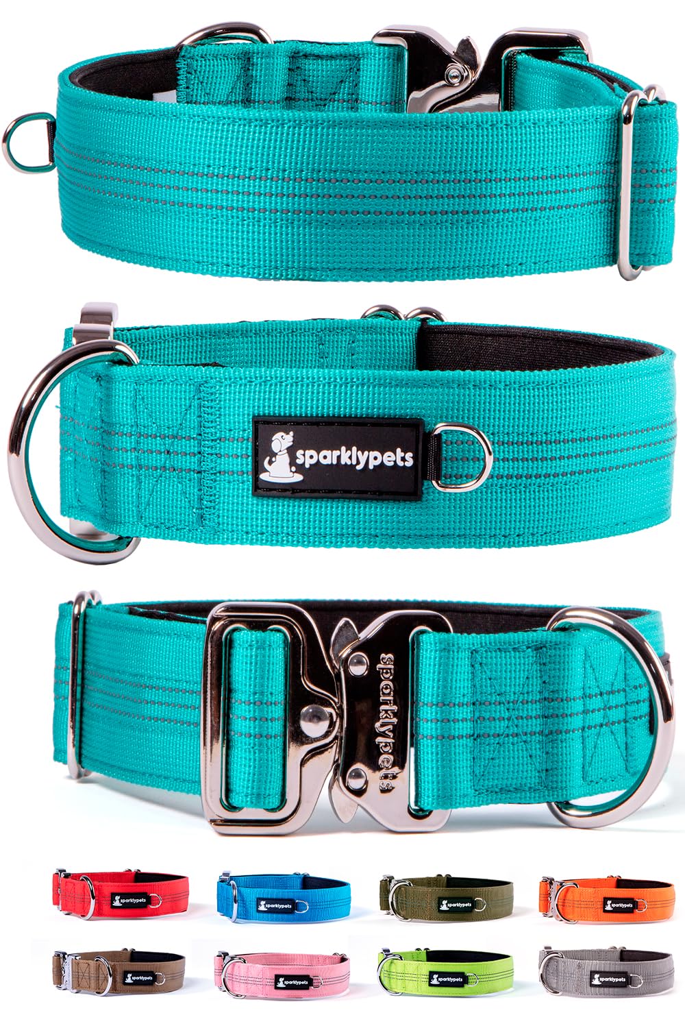 SparklyPets heavy-duty wide dog collar with quick-release buckle for easy on/off