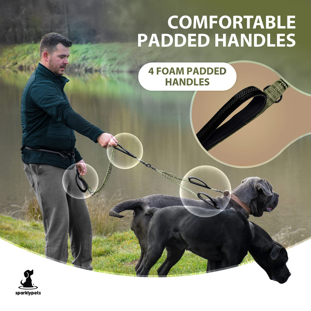 SparklyPets no-tangle swivel keeps leashes separate for smooth movement on trails.
