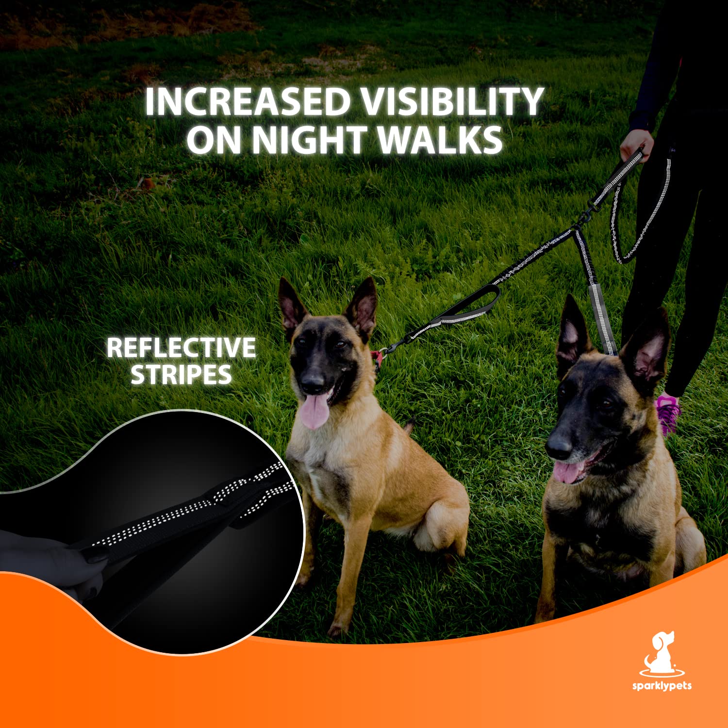 SparklyPets reflective stitches enhance visibility during low-light outdoor outings.