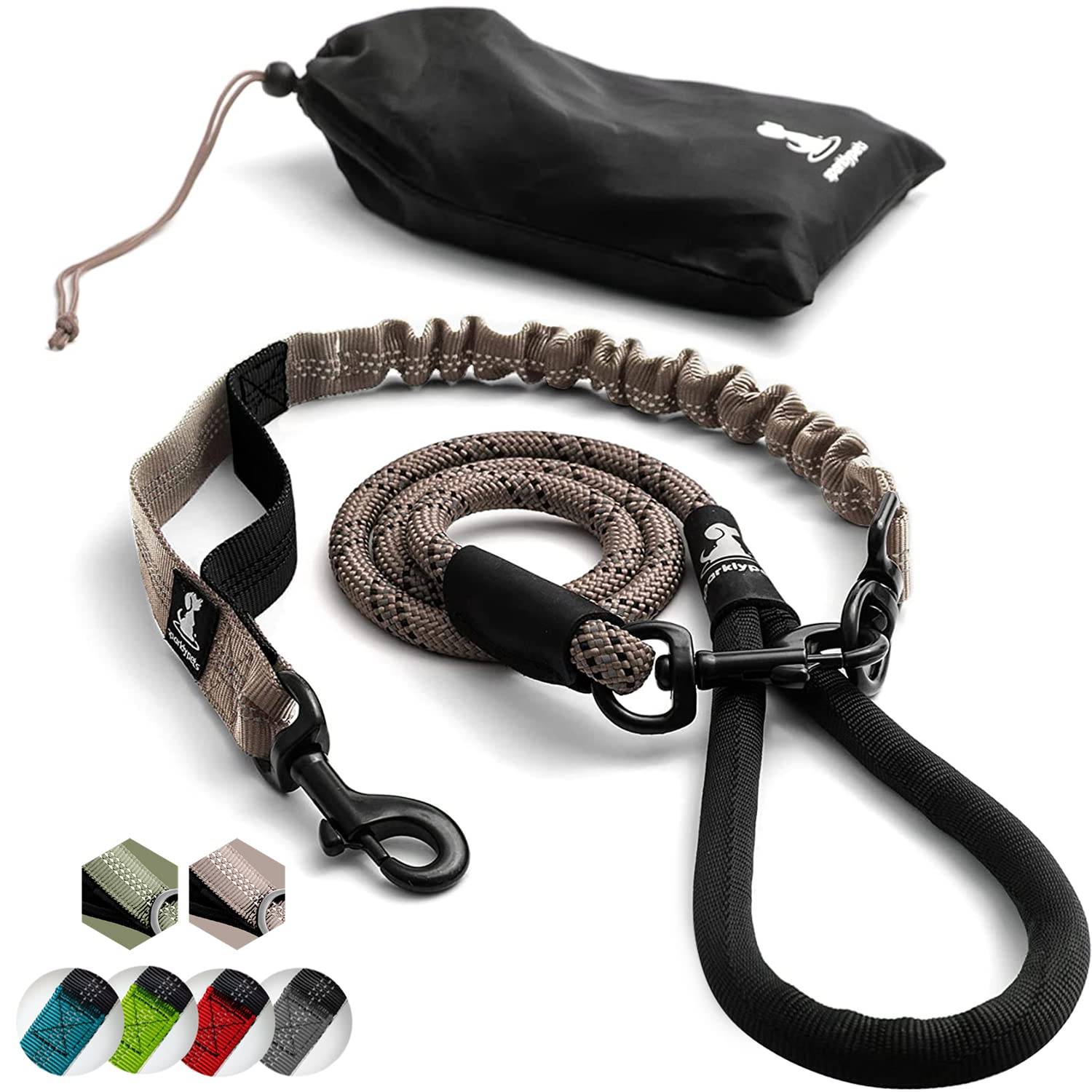 SparklyPets rope bungee leash brown outer view highlights durable nylon for rugged outdoor walks