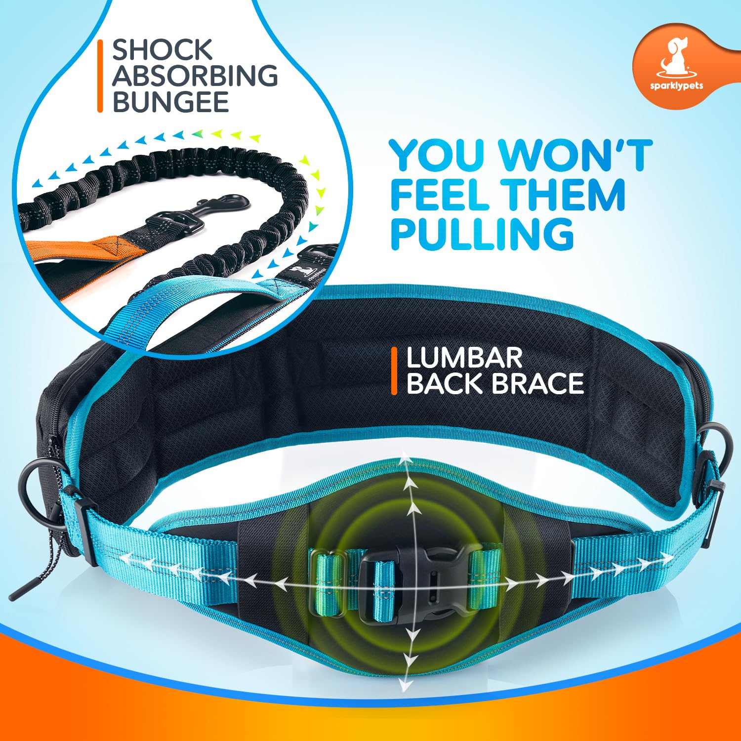 SparklyPets running belt pocket shows dedicated phone pocket for hands-free adventures.