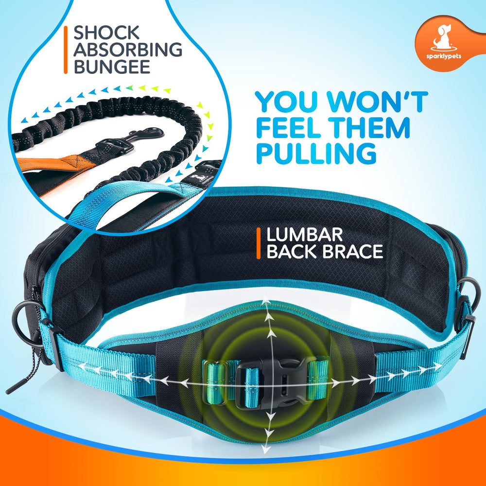 SparklyPets running belt pocket shows dedicated phone pocket for hands-free adventures.