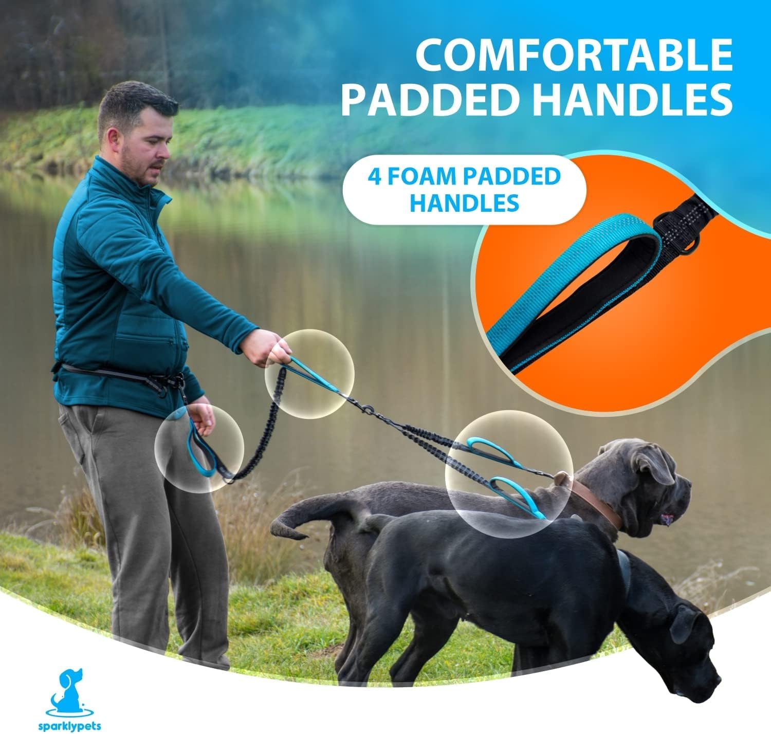 SparklyPets reinforced stainless steel clasps secure two-dog setup for confident walks.