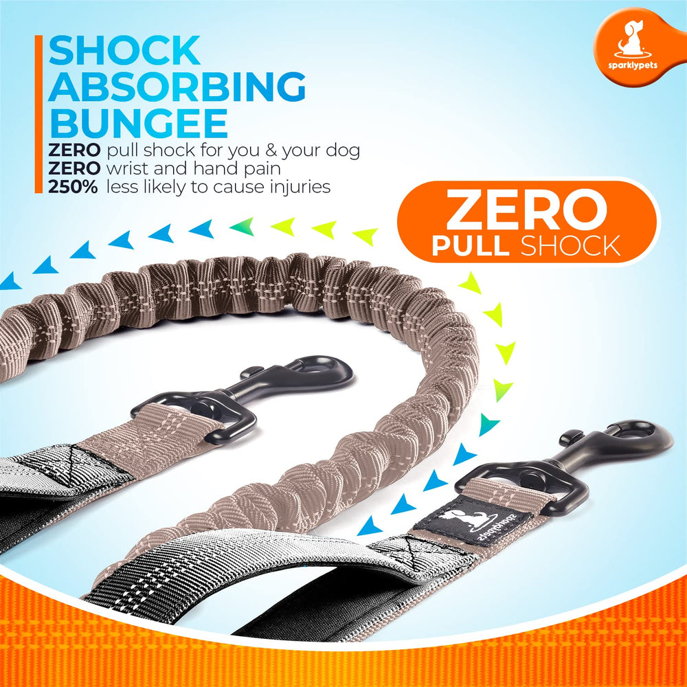 SparklyPets strong-bungee leash shows shock absorption for medium and large dogs.