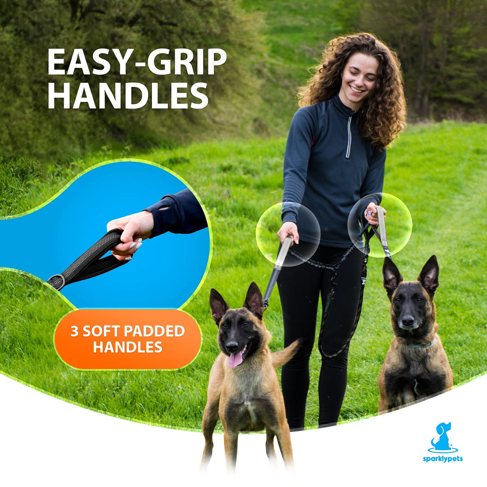 SparklyPets tangle-free leash with swivel for smoother two-dog walks.