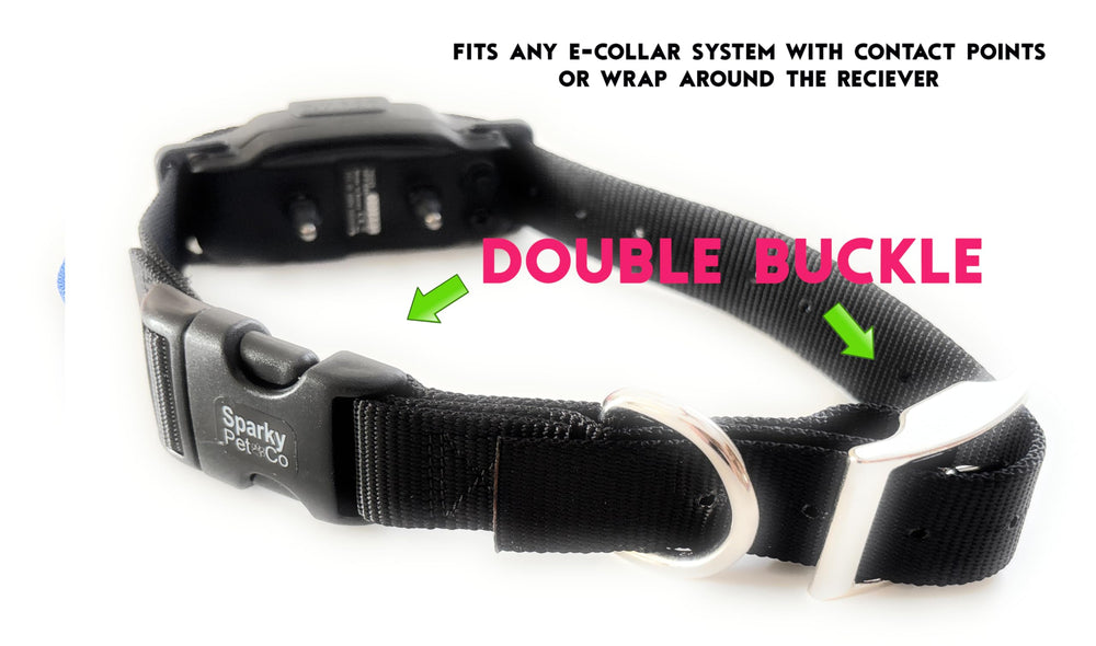 Sparky Pet Co double buckle closure delivers secure fit for active dogs.