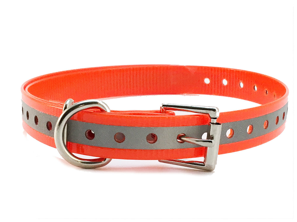 Sparky Pet Co replacement strap laid flat in orange for easy inspection and fit.