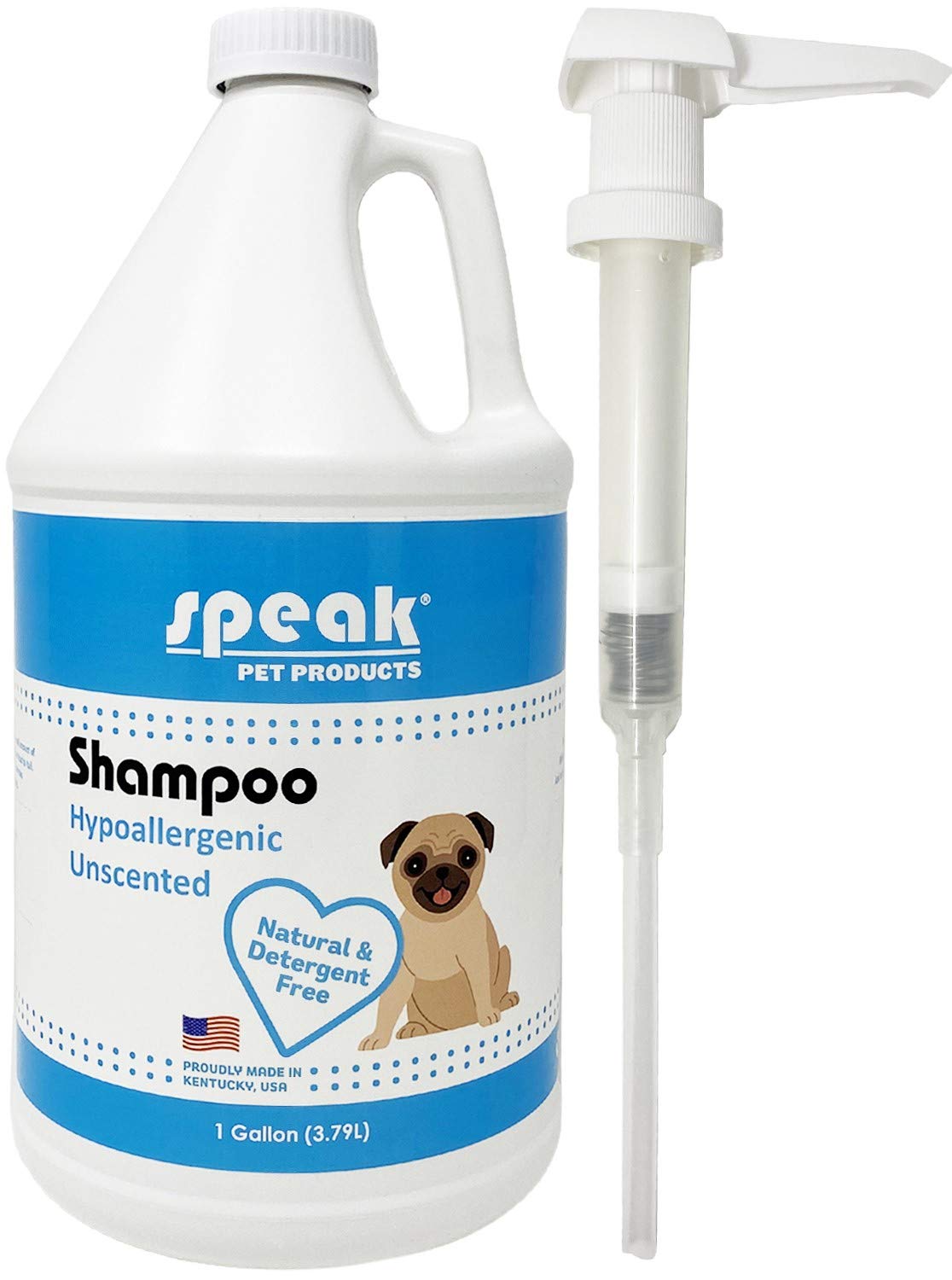Speak Pet Products hypoallergenic unscented shampoo bottle with pump for sensitive skin.