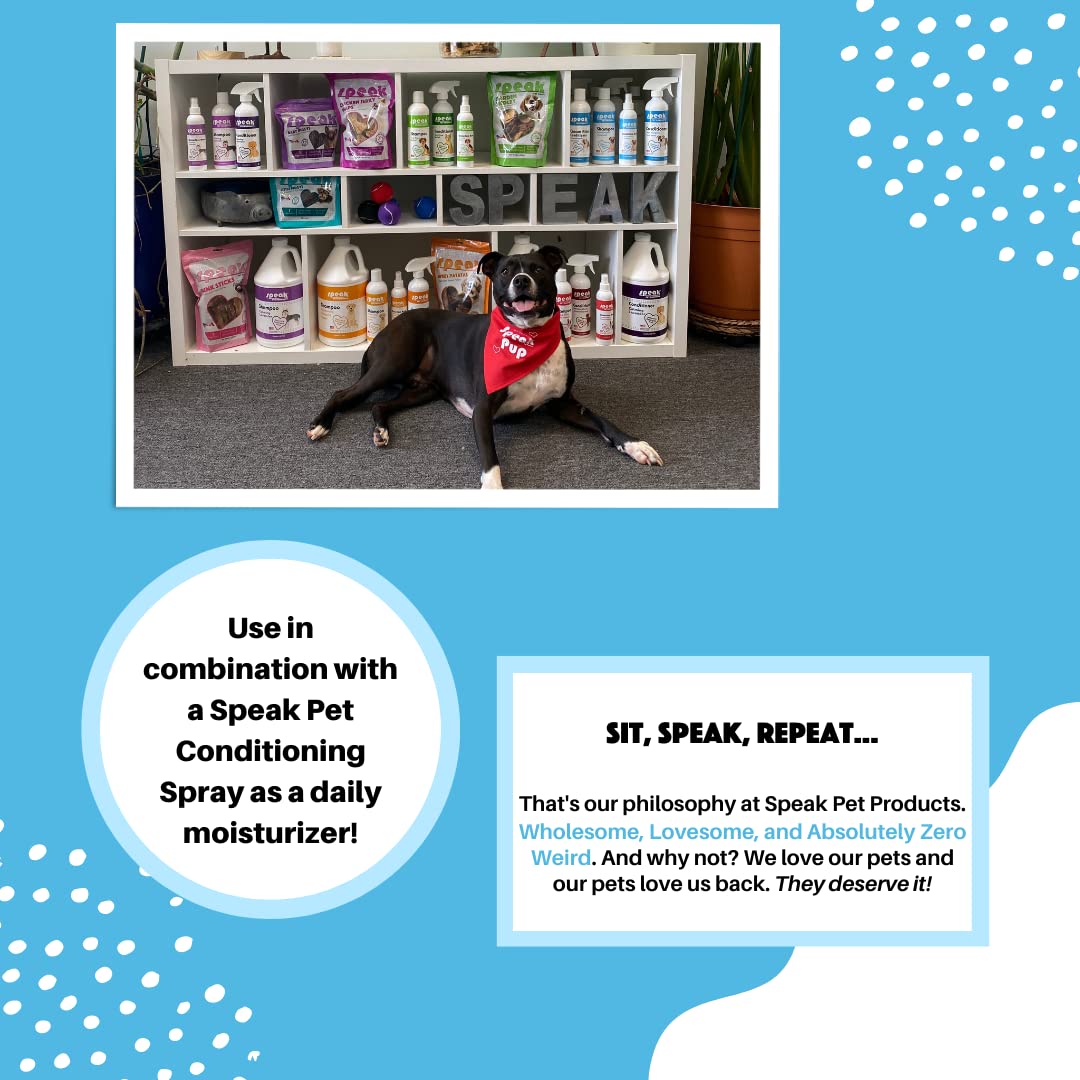 Speak Pet Products unscented shampoo label front highlighting fragrance-free formula.
