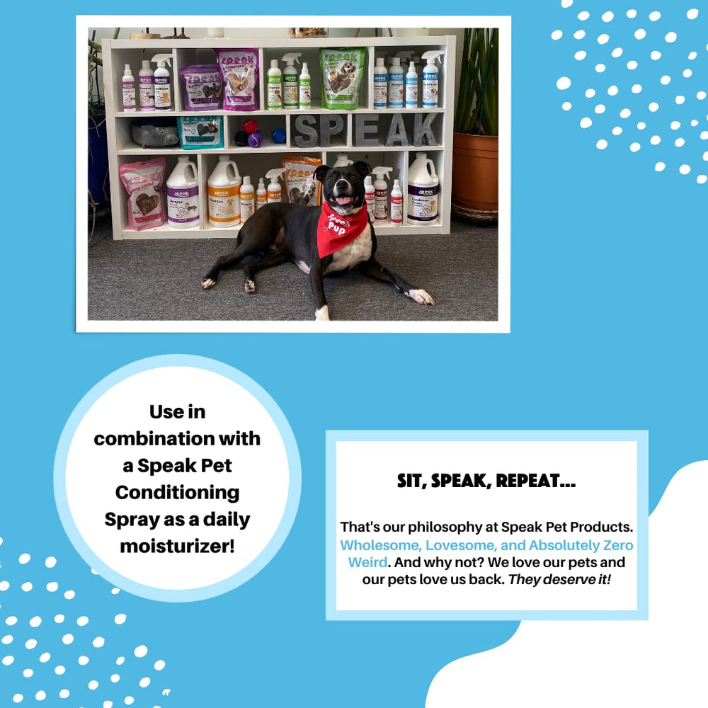 Speak Pet Products unscented shampoo label front highlighting fragrance-free formula.