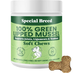 Special Breed Green Lipped Mussel chews bottle offers easy daily joint support for pets.
