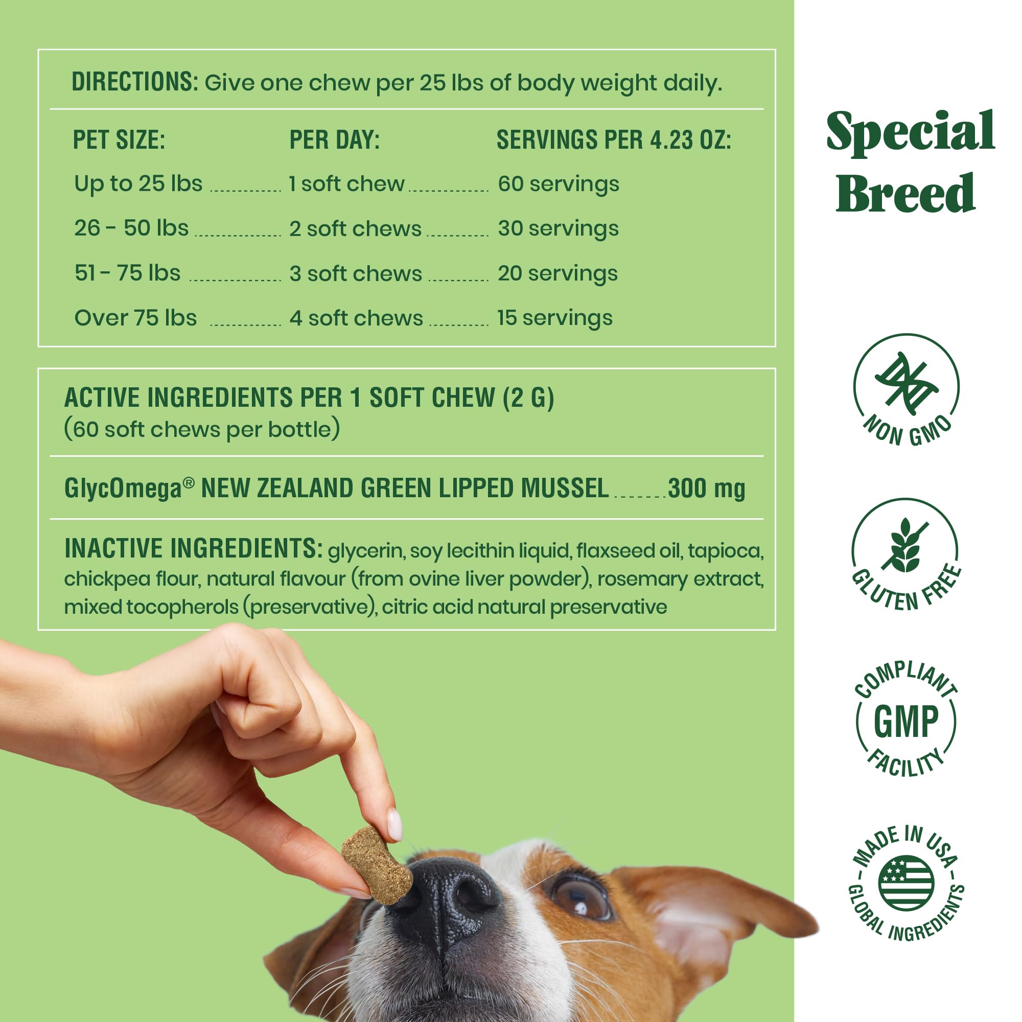 Special Breed Green Lipped Mussel chews NZ ingredients highlight clean sourcing.