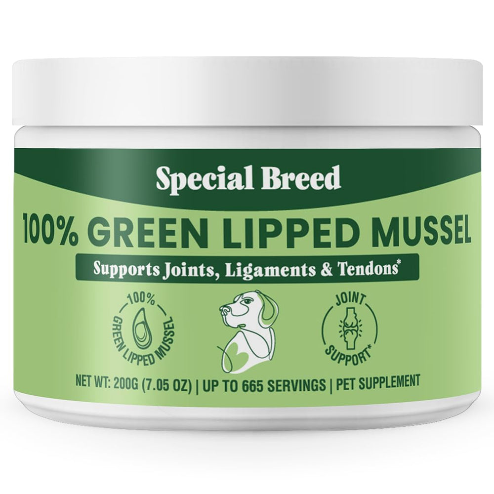 Special Breed Green Lipped Mussel Powder jar label for joint support