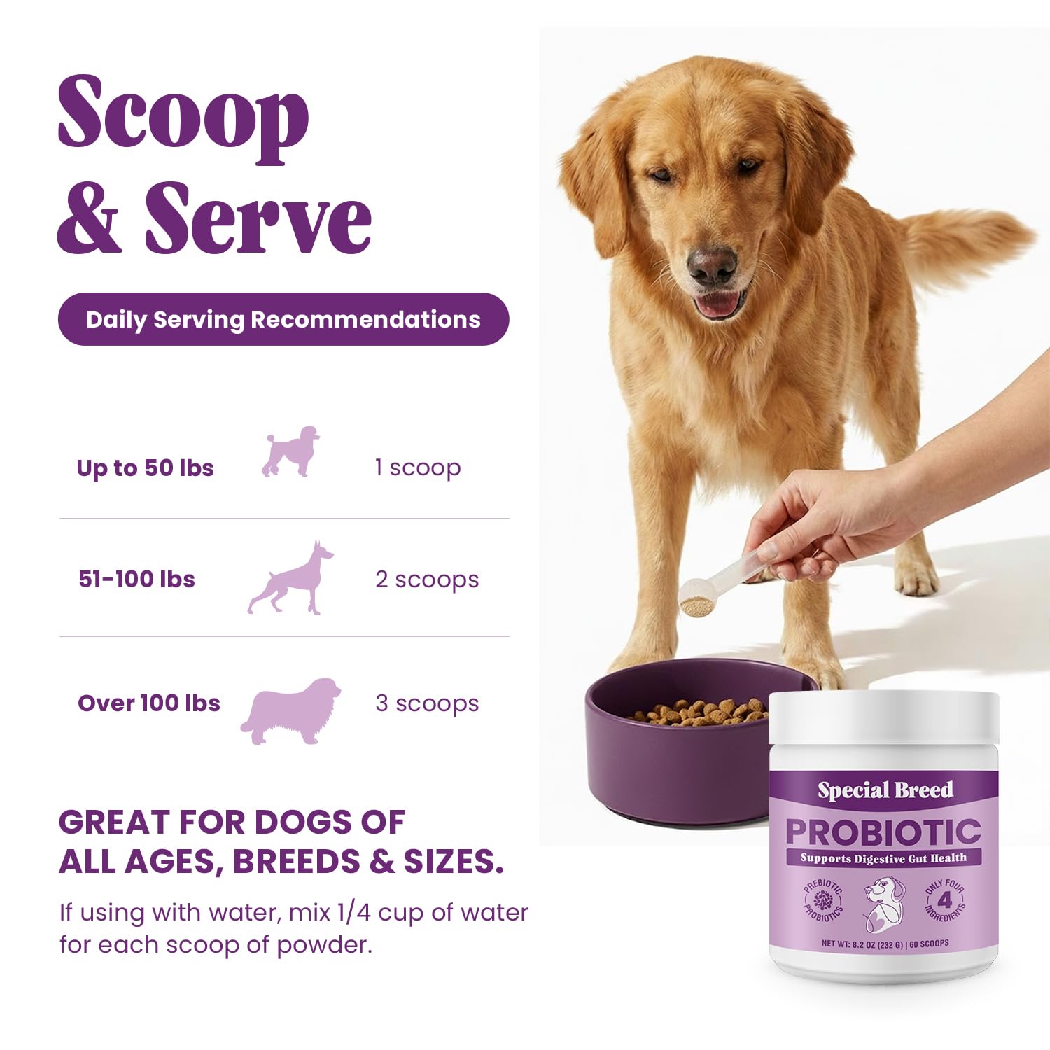 Special Breed ingredients display beef bone broth with prebiotics and enzymes for flavor plus function.