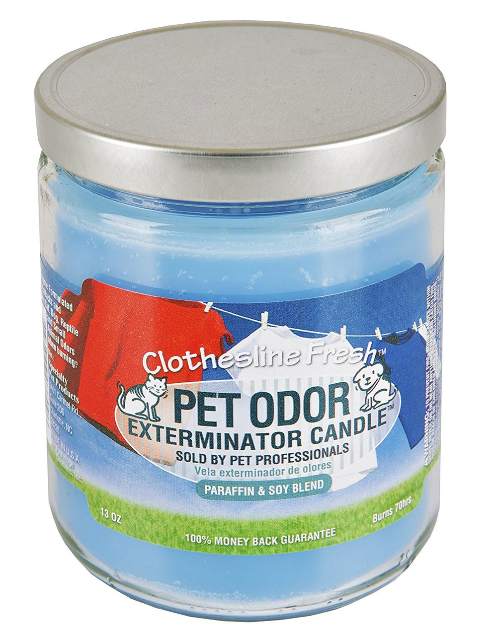 SPECIALTY PET PRODUCTS Clothesline Fresh candle label emphasizes a bright, clean scent for rooms.