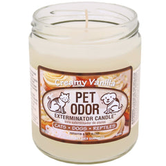 Specialty Pet Products Pet Odor Exterminator Candle with Creamy Vanilla scent refreshes air and reduces pet odors.