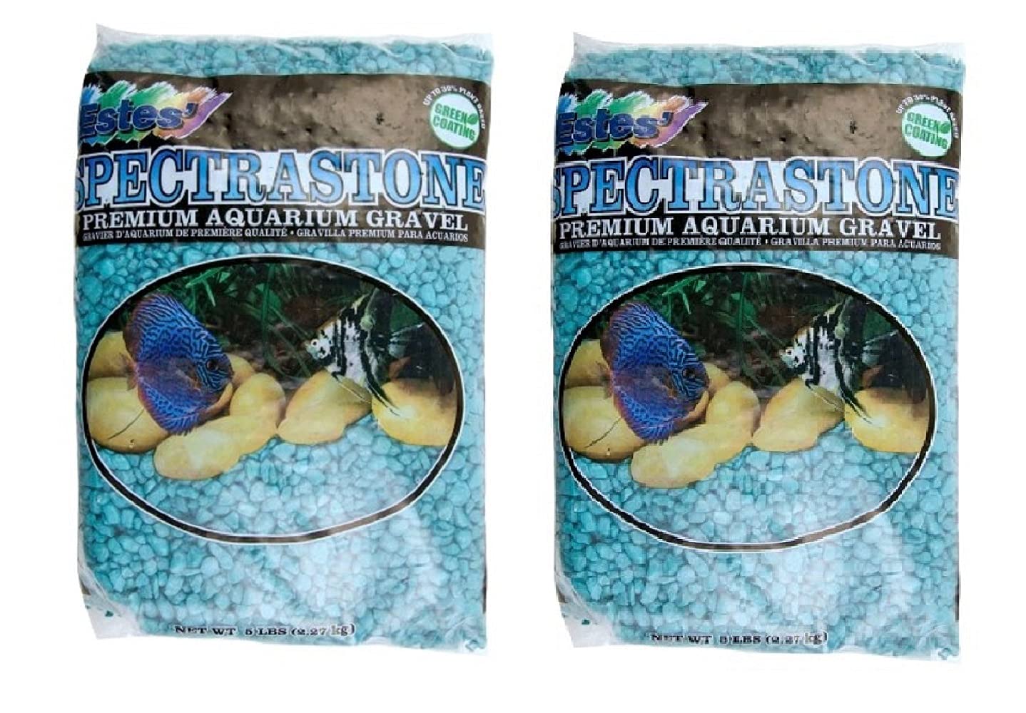 Spectrastone Special Turquoise gravel packaging; two-pack for easy freshwater aquarium setup and color stability.