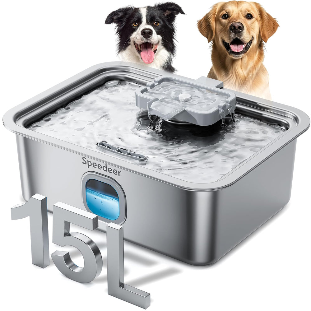 Speedeer 4Gal fountain top view highlights roomy drinking area for large dogs.