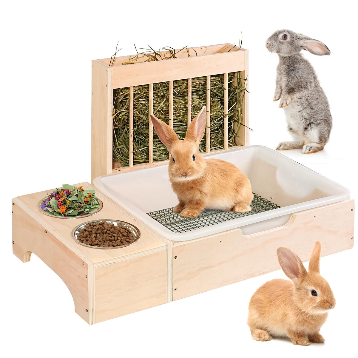 SPEETH 3-in-1 hay feeder provides a compact all-in-one setup that helps tidy pet habitats.