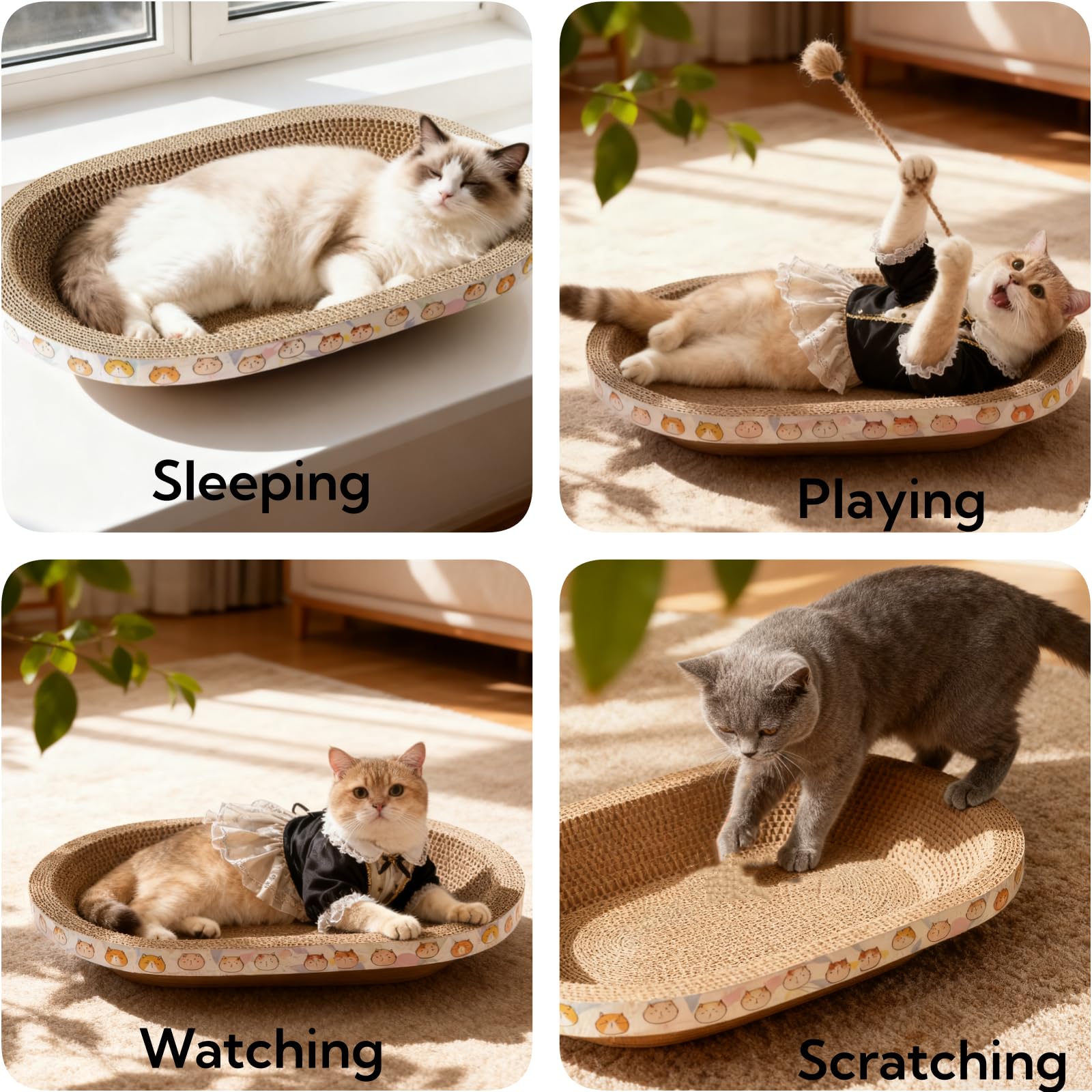 Spindro scratcher measures 18x13x3 inches suitable for cats up to 15 lbs