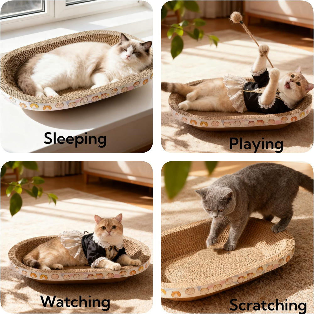 Spindro scratcher measures 18x13x3 inches suitable for cats up to 15 lbs
