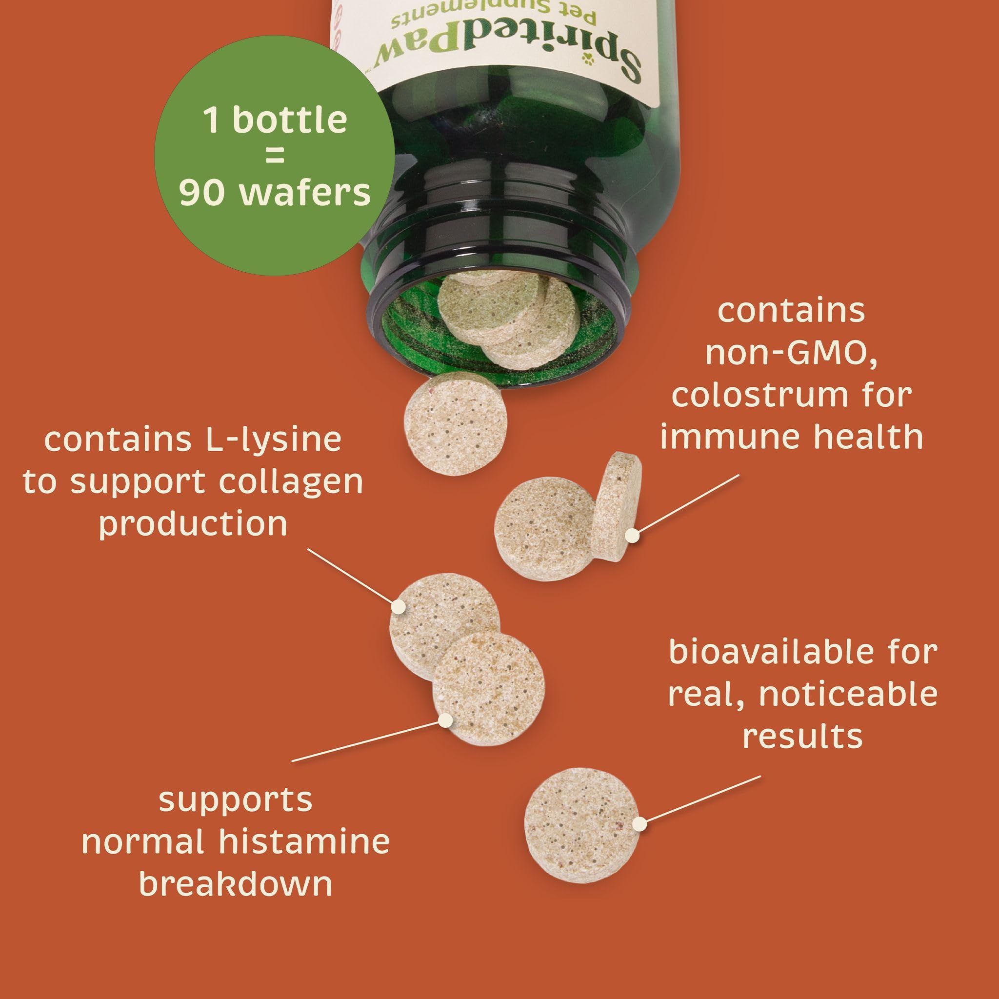 Spirited Paw Skin + Allergy daily chew on plate for easy routine.