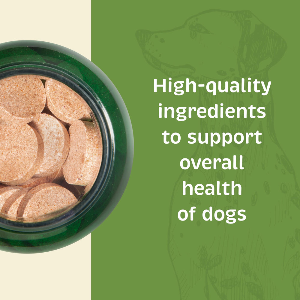 Spirited Paw Health + Vitality label closeup shows calcium and vitamin D details for immune support.