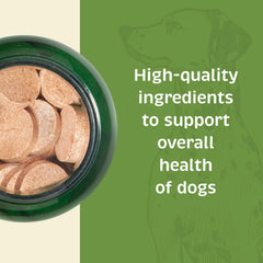 Spirited Paw Health + Vitality label closeup shows calcium and vitamin D details for immune support.